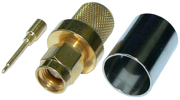 SMA male solder pin crimp connector plug for RU400 – gold plated